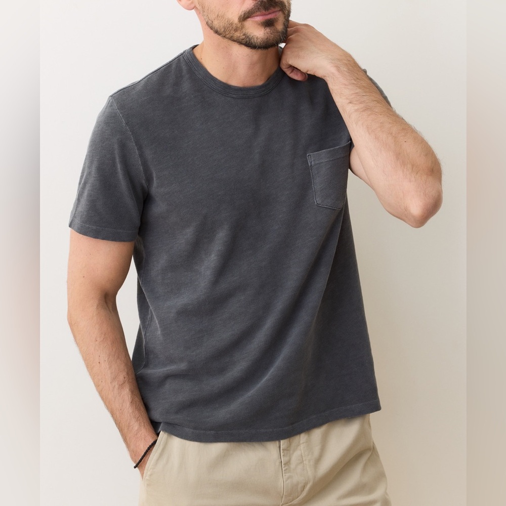 Marine Layer Men’s Classic Heavy Slub Pocket Gray Soft Short Sleeve, Size M/L